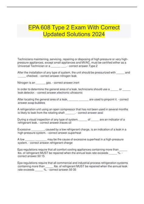 EPA 608 Type 2 Exam With Correct Updated Solutions 2024 - EPA 608 Type ...
