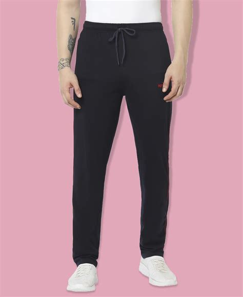 Buy HiFlyers Mens Navy Regular Fit Solid Cotton Blend Trackpant/Jogger ...
