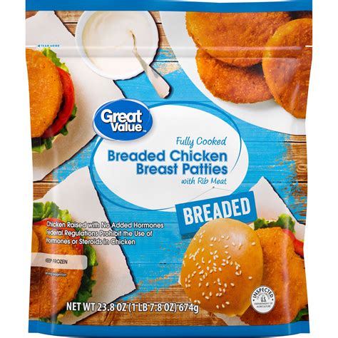 Great Value Chicken Breast Patties Breaded, 23.8 oz (Frozen) - Walmart.com