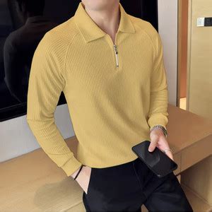 AJOLLI Self Design Men Polo Neck Beige T-Shirt - Buy AJOLLI Self Design ...