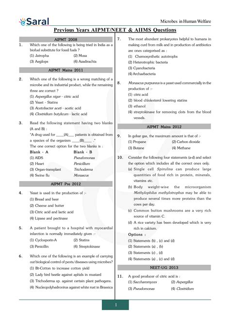 Microbes in Human Welfare - NEET Previous Year Questions with Complete ...