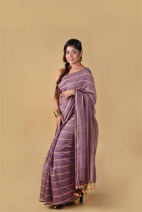 Pastel Purple Gold Zari Stripes