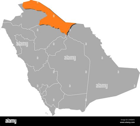 Map of Saudi Arabia with the provinces, Northern Borders Province is highlighted by orange Stock ...