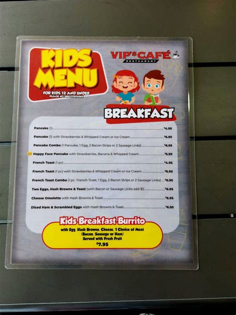Menu at VIP’S Cafe, Murrieta