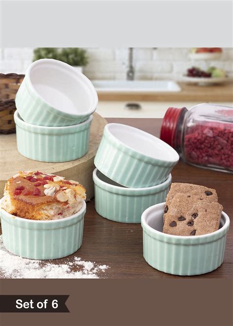 Get Ceramic Handmade Green Ramekin Bowl-Set of 6 at ₹ 759 | LBB Shop