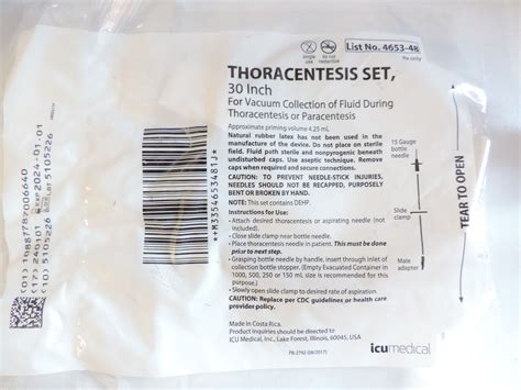 New ICU MEDICAL 4653-48 Thoracentesis Set - 30" For Vacuum Collection ...