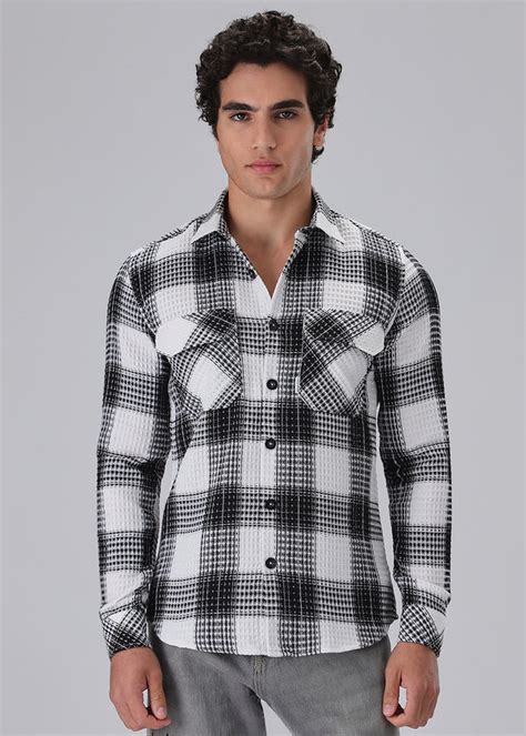 Monochrome Waffle Plaid Check Shirt