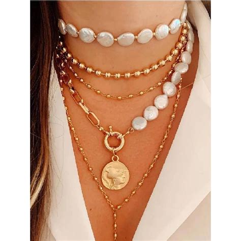 Buy White Lies Coin Pearl Multi Layered Choker Necklace Online