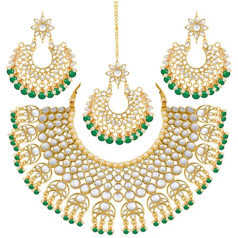 Buy Peora 18K Gold Plated Indian Traditional Kundan Green Necklace ...