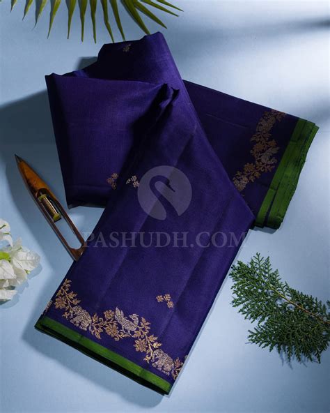 Navy Blue & Green Kanjivaram Silk Saree-S1430(A) – Pashudh Sarees
