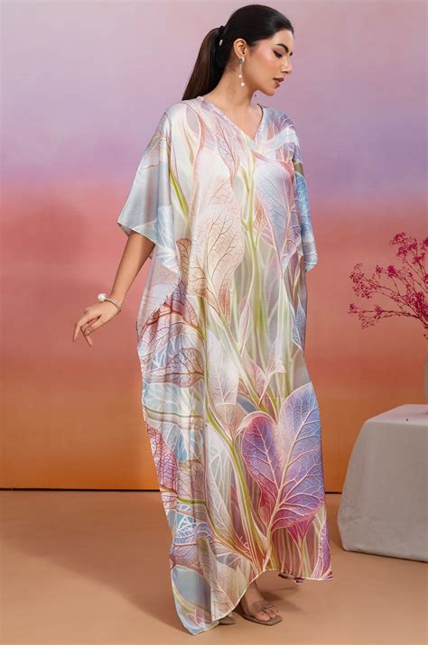 Maple Canopy Soft Satin Women Kaftan Dress with Digital Print – Label Aarna