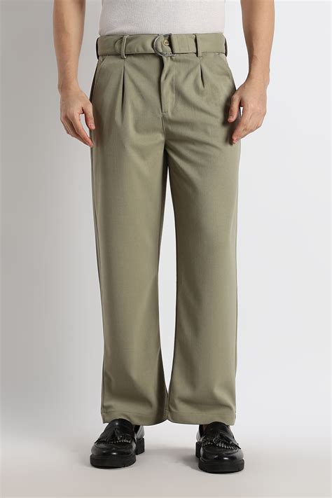 Buy Men's Olive Textured Slim Fit Trousers - Blue Mnky
