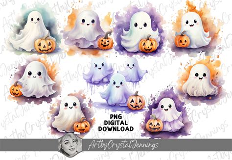 Cute Halloween Watercolor Ghost PNG Graphic by ArtbyCrystalJennings ...