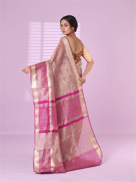 Purple Crush Tissue Saree With Zari Border – Charukriti