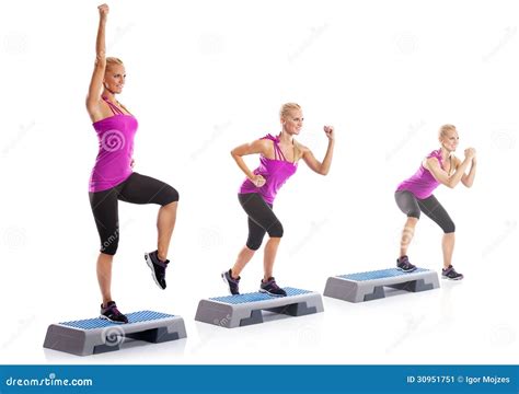 Woman Step Aerobics Exercise Stock Image - Image of healthy, pilates: 30951751