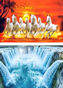 ShubhFly 48 cm Vastu White 7 Horse Running Poster + Vastu Waterfall ...
