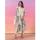 Cream Embroidered Cotton Linen Suit- Set of 3