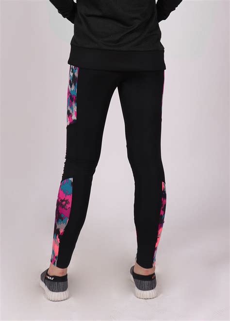 Black Pink Crayon Panel Tights - Yogue Activewear
