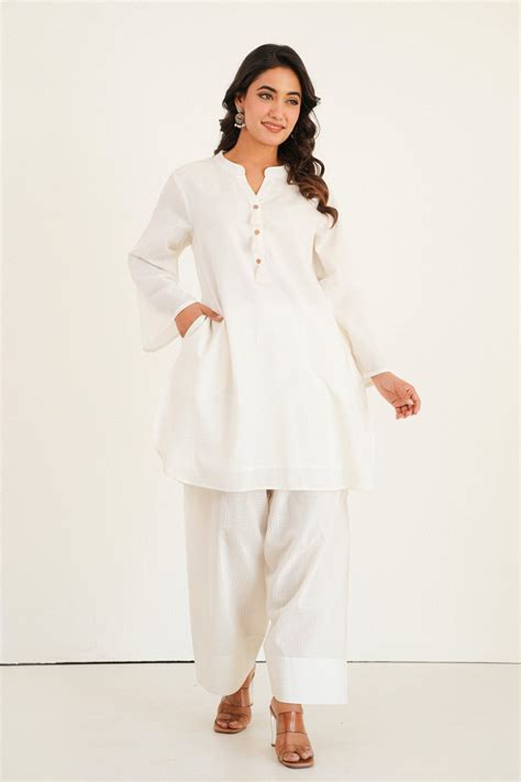 White Solid Farsi Salwar Coord Set