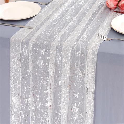 Amazon.com: LOMOHOO Sheer Silver Table Runner Metallic Silver Romantic ...