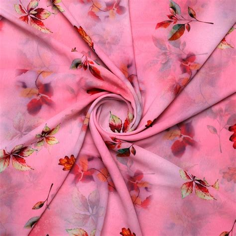 Weightless Digital Printed Polyester Fabric - Pink Floral - Unstitched ...
