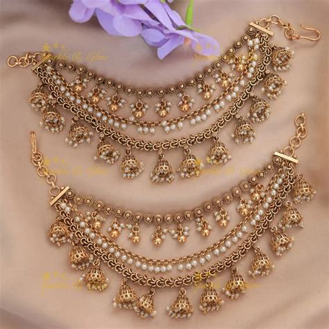 Elegant Gold Beaded Jhumka Earchain – Sparkle and Glow