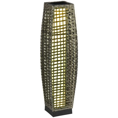 Outsunny Outdoor Floor Lamp, Brushed PE Wicker Patio Garden Lantern ...