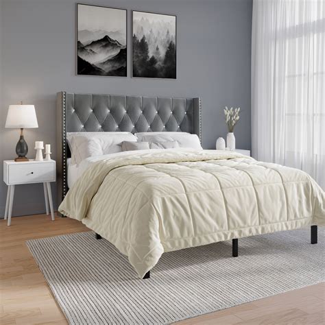 House of Hampton Classic Upholstered Bed with 2 Nightstands In Velvet ...
