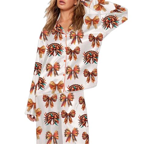 Retro Turkey Thanksgiving Bow Pajama Set - teelands