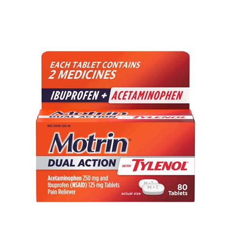 Motrin Dual Action with Tylenol, Ibuprofen & Acetaminophen, 80 ct - Walmart.com