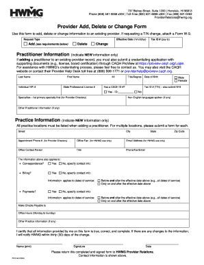 Fillable Online Provider Add, Delete or Change Form - HMAA Fax Email ...