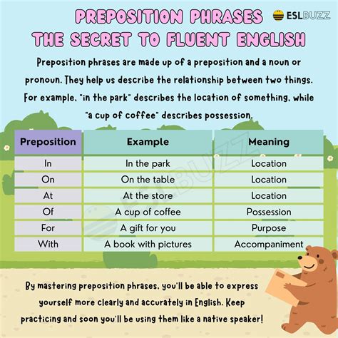 Prepositional Phrase Examples For Kids