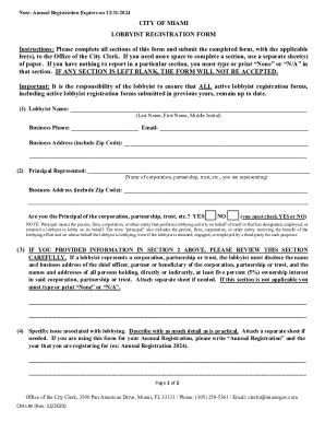 Fillable Online City of Miami Lobbyist Registration Form Fax Email ...