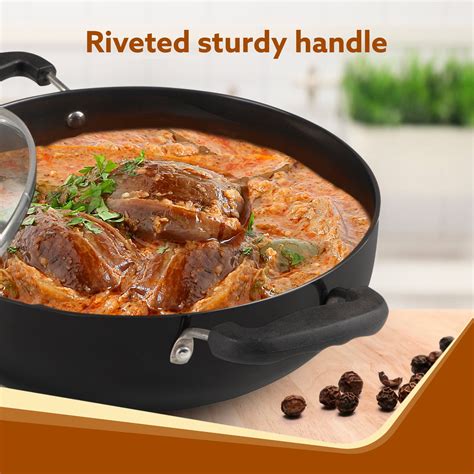 AGARO Elite Hard Anodised Deep KADHAI with glass lid | AGARO