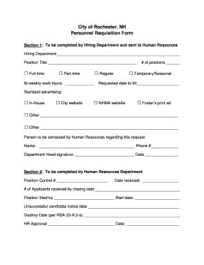 Fillable Online rochesternh City of Rochester, NH Personnel Requisition ...