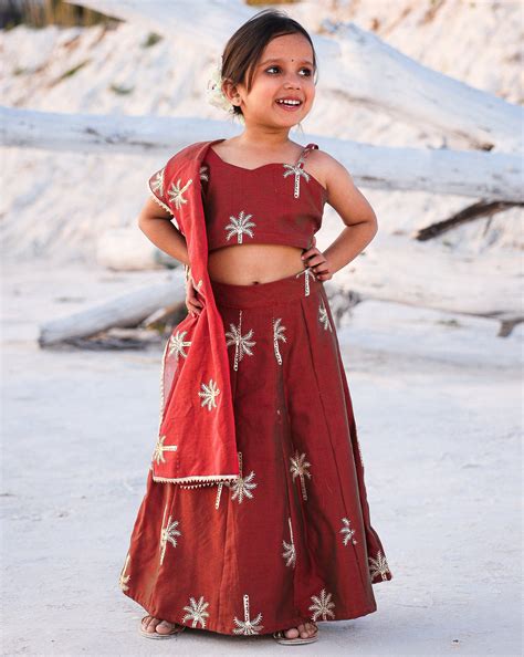 Kids Brown Printed Lehenga Choli Set