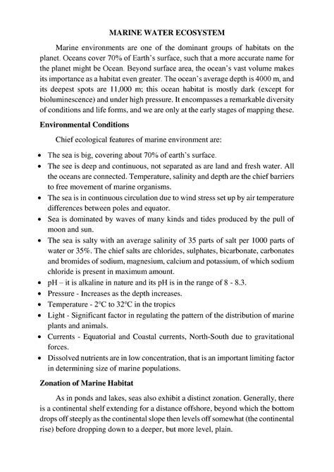 Marine Water Ecosystem - MARINE WATER ECOSYSTEM Marine environments are ...