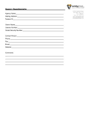 Fillable Online Agency Questionnaire - suretygroupcom Fax Email Print ...
