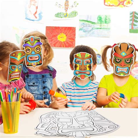 Buy 12 Pieces Tiki Totem Masks Aloha Party Mask for Kindergarten Boys ...