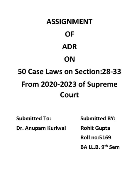 BA LL.B. 9th Sem Assignment: 50 Case Laws on Arbitral Awards (2020-2023 ...