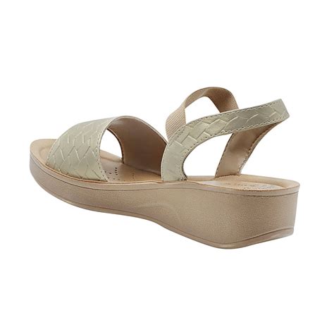 Aerowalk Women Light Gold Sandal with Textured Upper with Back Strap ...