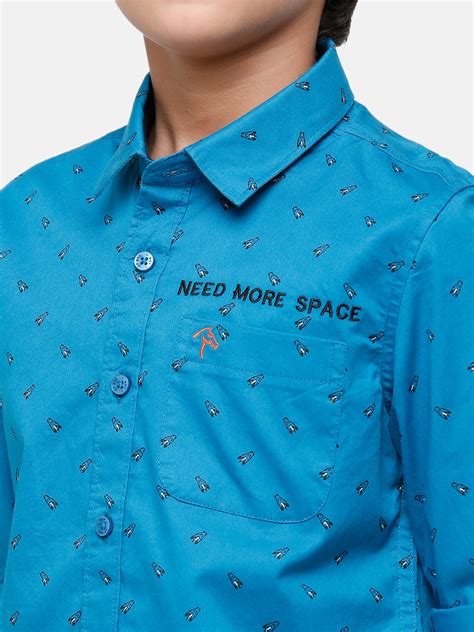 CP Boys Blue Printed Full Sleeve Slim Fit Shirt - Classic Polo