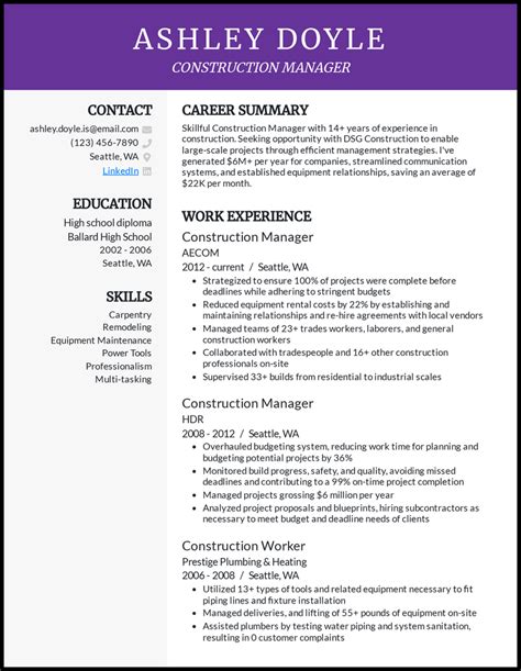 Image result for Construction Worker Resume Examples