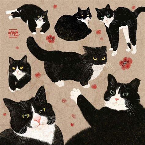 Pin by Anit on DECALS FOR FUTURE BUILDS | Tuxedo cat art, Cats illustration, Cat illustration
