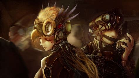 Download wallpaper 1920x1080 art, steampunk, mask, armor, girl, boy ...