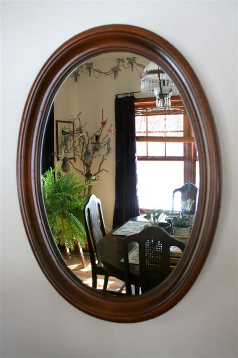 Large Vintage Wood Oval Mirror