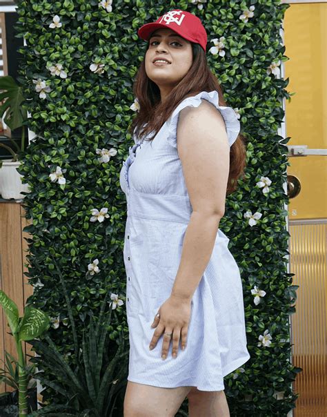 Blue white striped cotton A-line dress – Aakaar