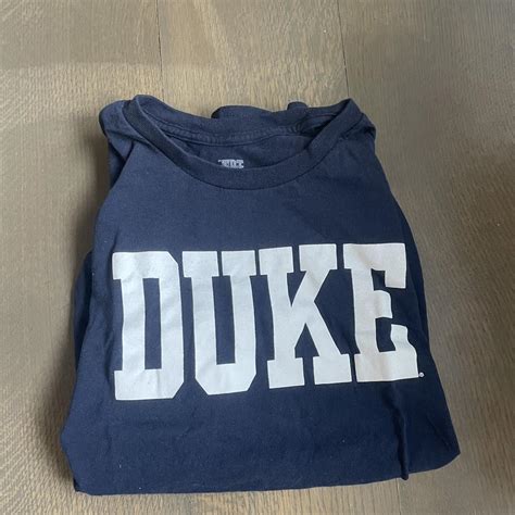 Duke Men's White and Navy T-shirt | Depop
