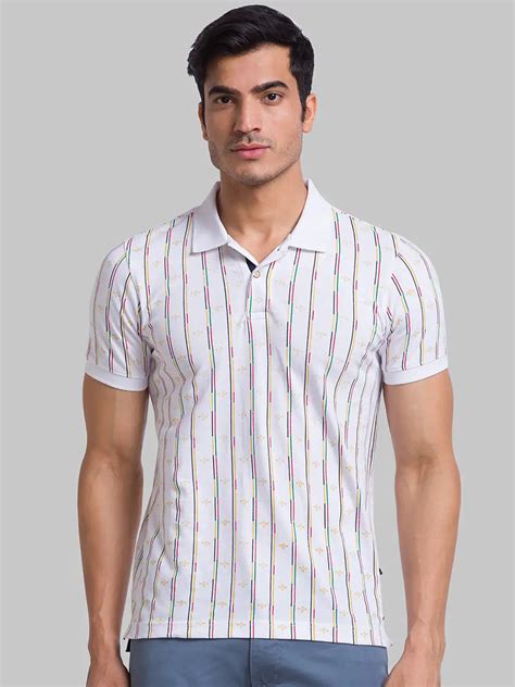 Men White Regular Fit Print Cotton Round Neck Collar Polo T-Shirt ...