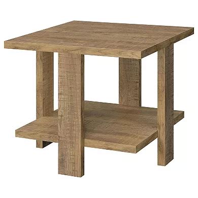Dew 24 Inch Side End Table With Lower Shelf, Engineered Wood, Mango Brown